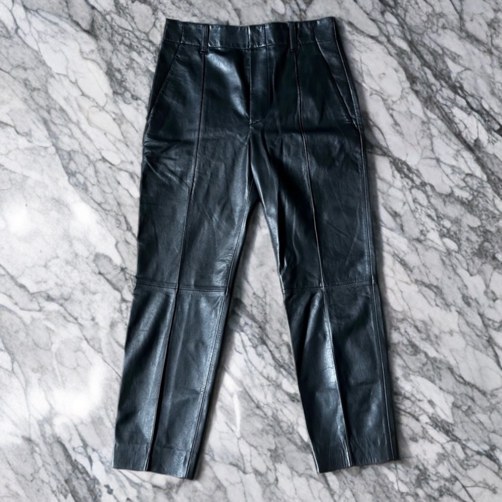 VINCE Black Lamb Leather High-Waisted Pleated Pants – Size 4